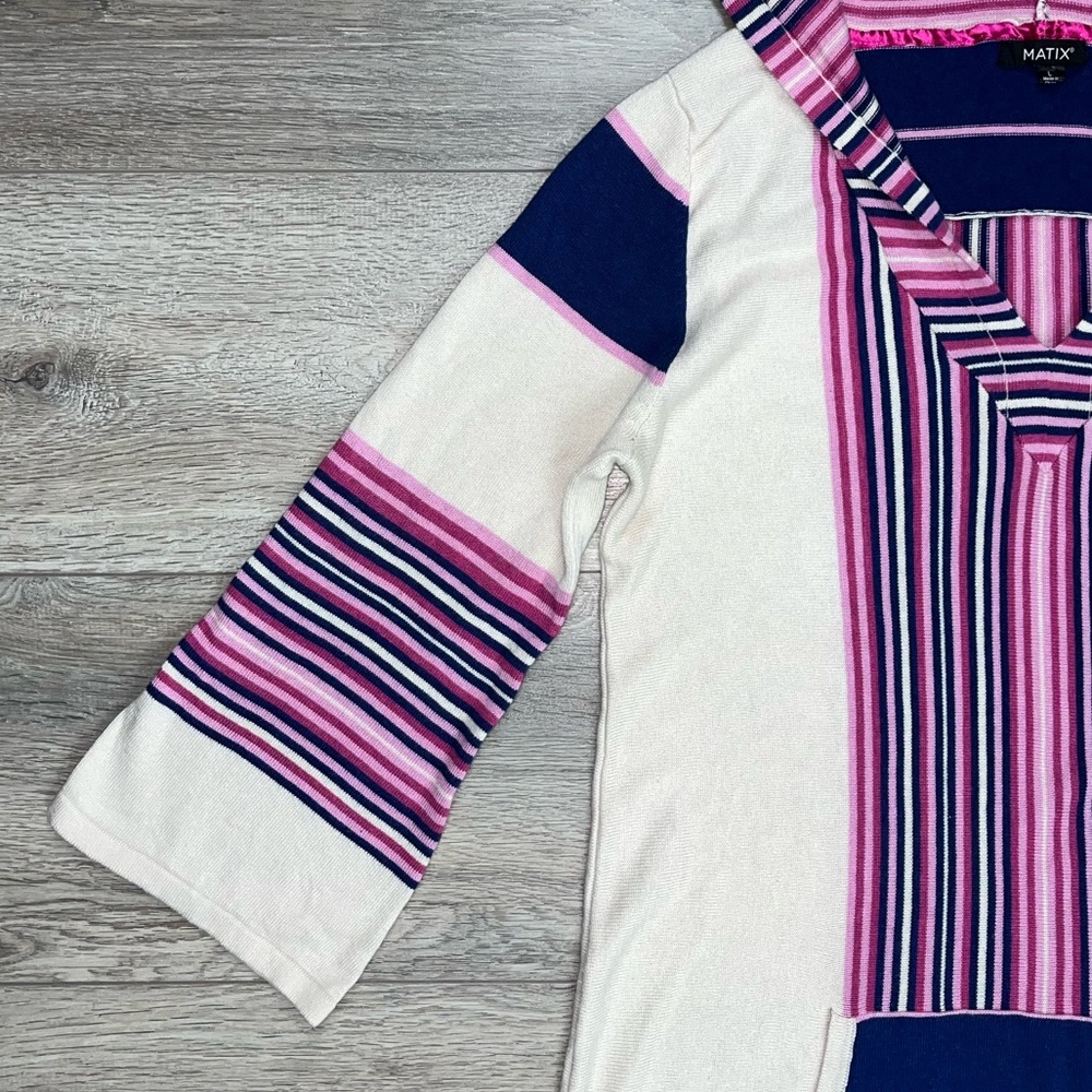Matix Hooded Beach Coverup Large | Hooded Sweater Coverup L Cream Blue Pink - Picture 11 of 15